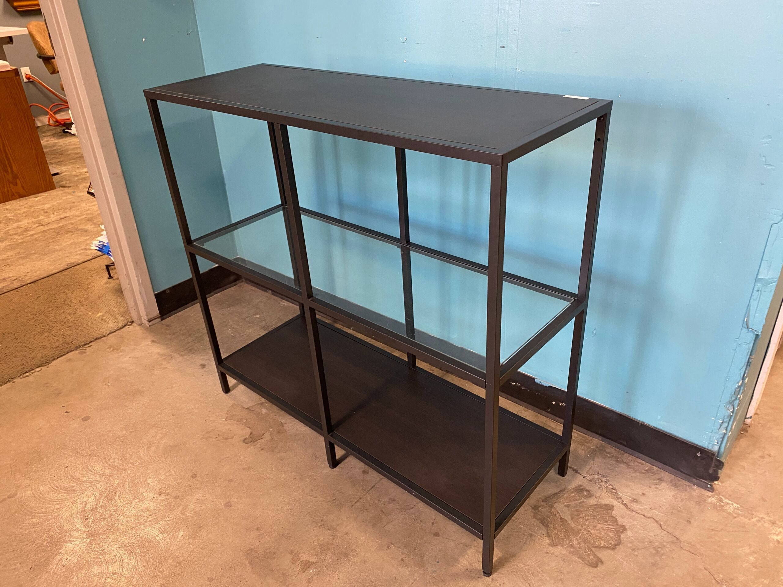 Black Metal TV Stand with Glass Shelf