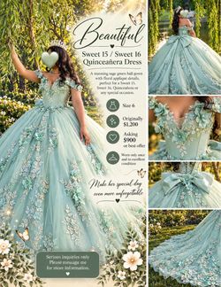“Sage Green Quinceañera / Sweet 15 & 16 Dress – Size 6”.