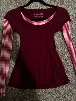 Vintage rare Y2K Aeropostale Layered Babydoll Top - Maroon/ Striped (Size XS)
