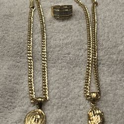 14K Gold Plated Cuban Links Charms & Ring 