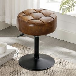 LUE BONA Adjustable Vanity Stool, 360°Swivel Vanity Chair for Makeup Room, Brown Stool Chair for Vanity, Small Faux Leather Vanity Stool