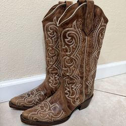 Size 8 Cowboy Cowgirl Boots Embroidery Cowhide Western Boot Snip Toe