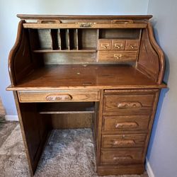 Vintage Solid Oak Roll Top Desk