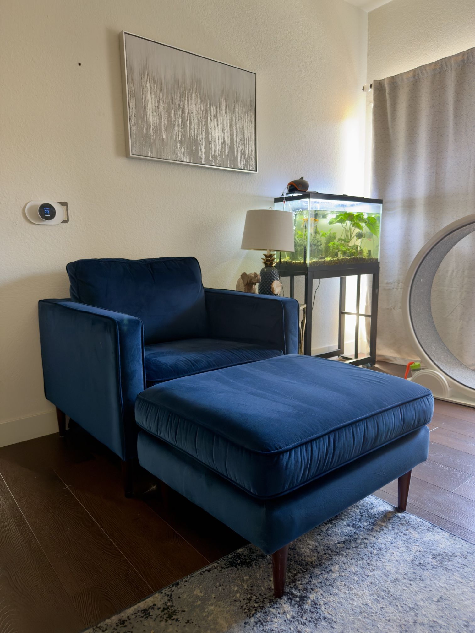 Living Spaces Fairfax Denim Velvet Chair & Ottoman