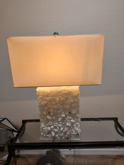 White Shell Table Lamp with Linen Shade