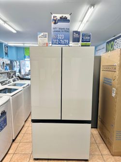 Samsung Bespoke 30 cu. ft. Standard Depth 3-Door French Door Smart Refrigerator in White Glass with Autofill Water Pitcher