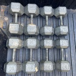 STEEL HEX  DUMBBELLS :  ($1.35 LB.)   75s.  80s   85s    95s. *. *.  *.  will sell separately 
    °  °  °  °  Also Have :   50s  55s  60s  65s  70s  