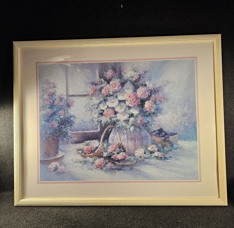 Beautiful Vintage (1992) Floral Still Print 29.5"x23.5" Signed By Artist