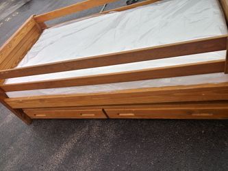 Solid Wood Twin Trundle Bed & Mattress