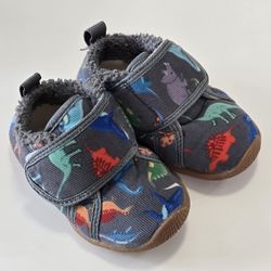 Dinosaur Toddler Slippers House Shoes Warm Home Indoor Shoes Fleece Rubber Sole, Velcro Fastener