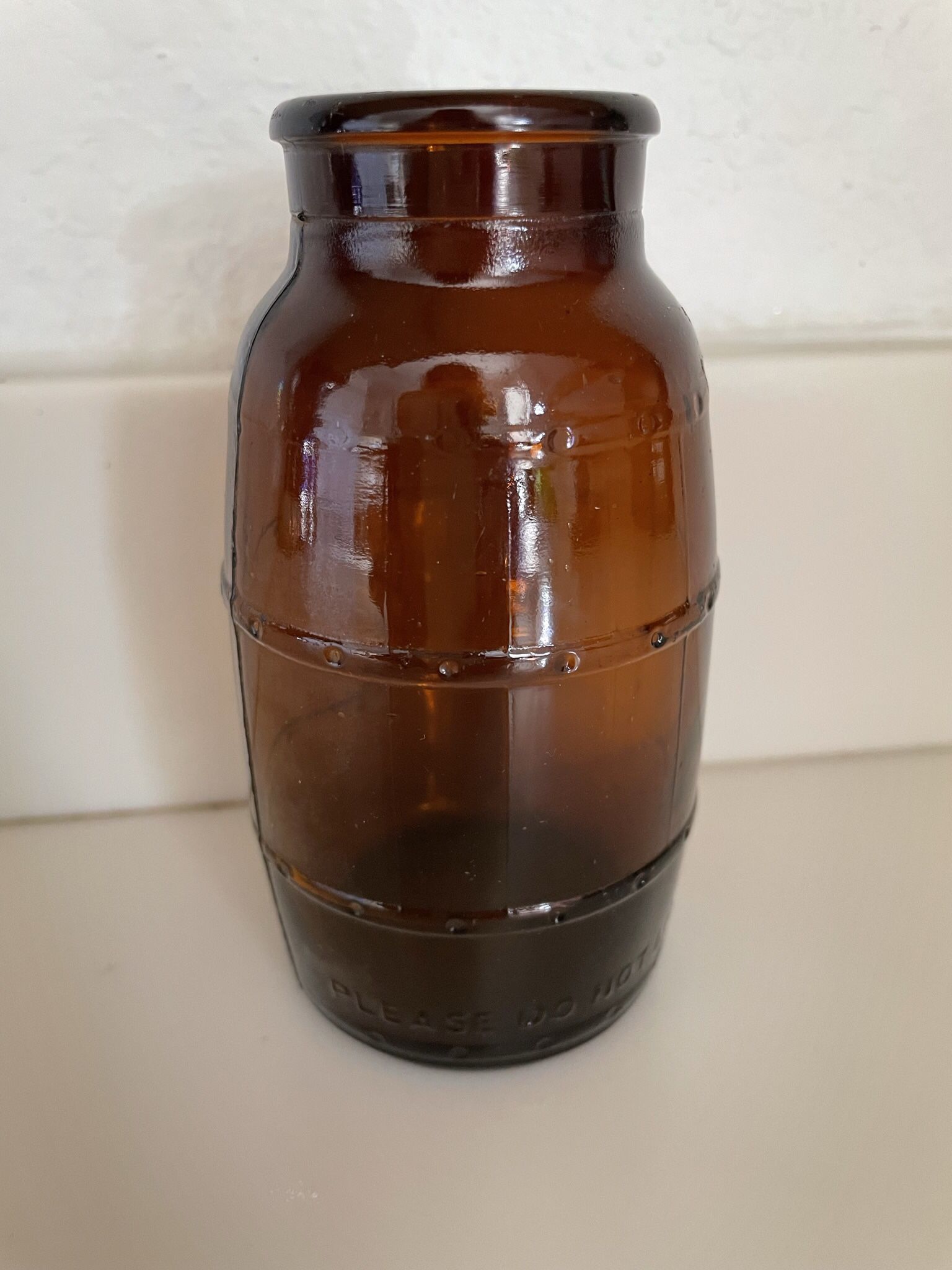 Vintage Barrel of Beer Empty Glass Bottle 