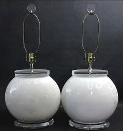 2 Signed R DITTMEN Modern Lucite Crystalline Glaze Ceramic Table Lamps 1980's