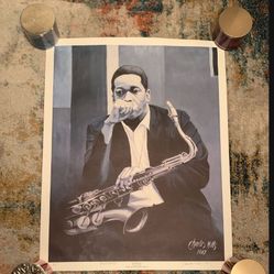 Vintage Charles Mills Signed Oil on Canvas 29x23 Bluetrane Saxophone
