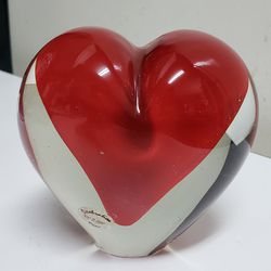 Heart-shaped Sommerso Art Glass Paperweight