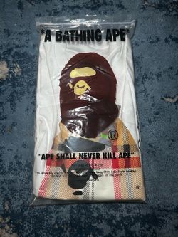 BAPE white cotton t-shirt with brown and beige plaid ape head graphic SIZE small #burberry