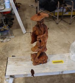 Vintage Wood Sculpture of Old Fisherman