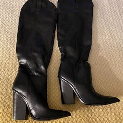 Steve Madden Firefly Knee Leather Boots, Women's Size 5.5M Color Black 