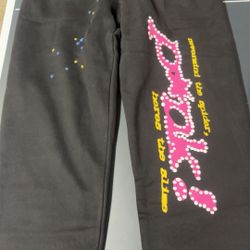 black sp5der pants size large 
