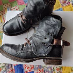 A.S. 98 Simon ll Dark Green With Purple Leather Ankle Boots 8.5