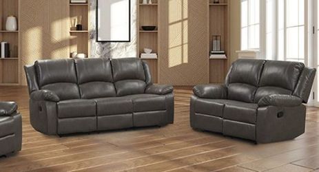 Recliner Sofa & Recliner Loveseat Set Gray Color 