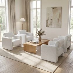 Set of 4 x White Boucle Armchairs (Light Grey ONLY)