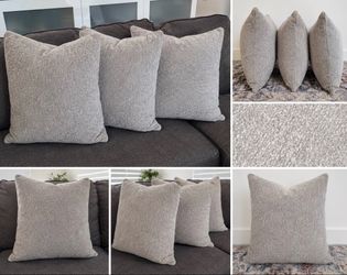 3 New Raymour & Flanigan Gray Sectional Throw Pillows, Approx. 22”