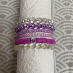 Purple Bracelet Set With Clear And White 6 Pc - For Kids Really Beautiful