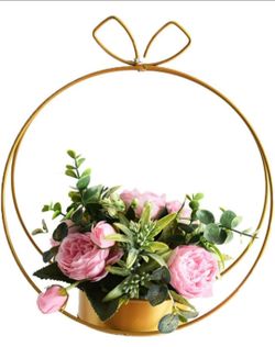 Gold metal circular wall planter decor center piece, party decor