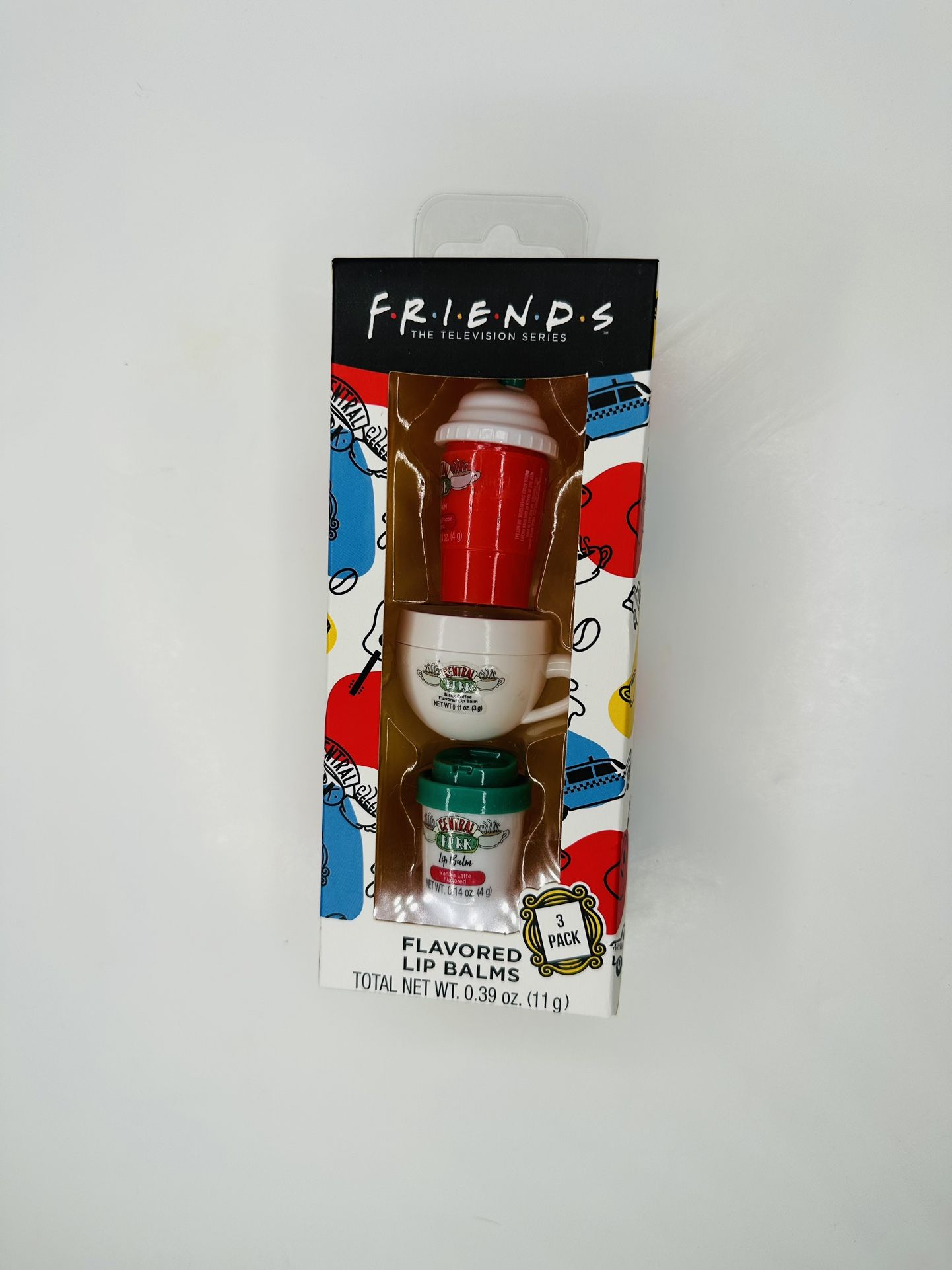 Friends Flavored Lip Balm Gift Set Strawberry Frappe Black Coffee Vanilla Latte Brand new ! 0.39 oz. ( 11 g) Fast shipping