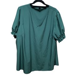 Women’s Top Silky Dark Green V-Neck Short Sleeves Size 2XL