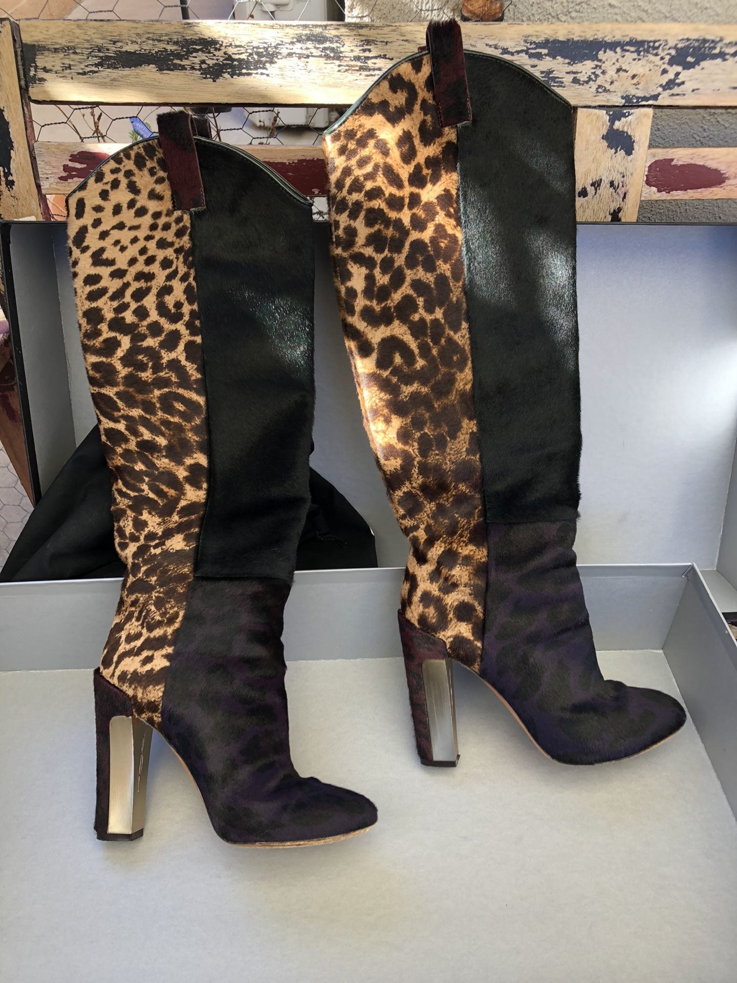 Knee-high Boots, Brian Atwood, Leopard Fur, Size 6