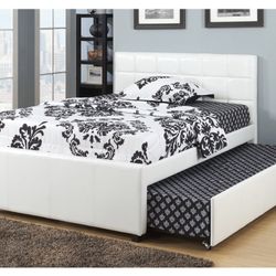 White Full Bed Frame With Trundle (Free Delivery)