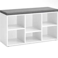 Shoe Bench, Shoe Storage Organizer with 6 Compartments and 3 Adjustable Shelves, Cushioned Seat, Compact and Narrow, for Entryway, 
