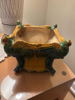 Antique Square Majolica Planter **READ BELOW (Johnstown Ohio)