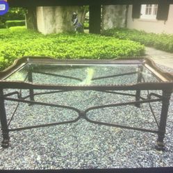 Stunning Leather And Iron Glass Coffee Table
