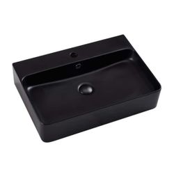 23.63in Black Above Counter Wall Mounted Ceramic Rectangular Vessel Sink w/ Pop Up Drain 