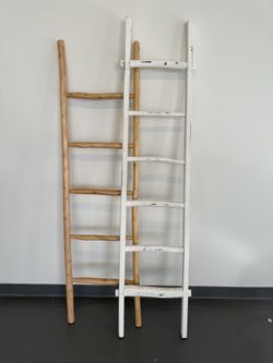Rustic Wood and Distressed White Farmhouse Boho Style ladders
