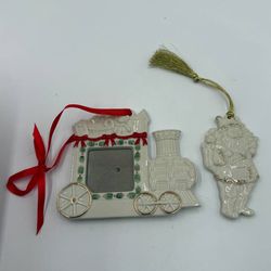 Christmas ornament Lenox holiday train Pic frame PO8085 & Porcelain Santa Decor