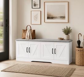 43-Inch Large-Capacity Shoe-Changing Bench, Storage Ottoman, And Long Bench with Four Barn Doors, Designed for Heavy-Duty Storage. Suitable for Entryw