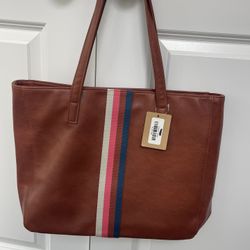 Multi Stripe Cognac Tote Bag