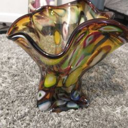 Heavy Glass Murano Style Vase