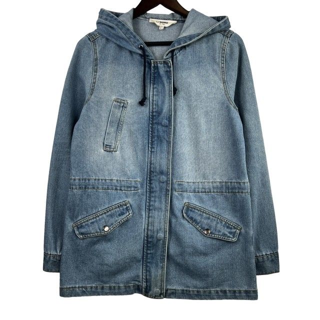 CI Sono Women's Blue Denim Jeans Parka Hooded Draw String Waist Jacket Coat Sz Medium