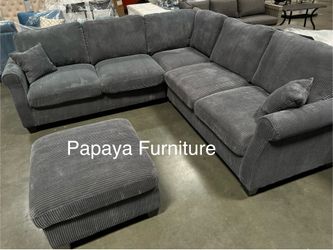 New Grey Sectional Sofa And Ottoman, Sectionals, Sofa, Couch, Plush Sectional, High Back Couch, Sofas, Grey Sectional, Grey Sofa, Grey Couch