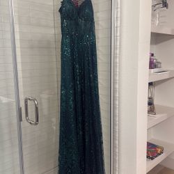 Dark Green Long Glittery Windsor Dress
