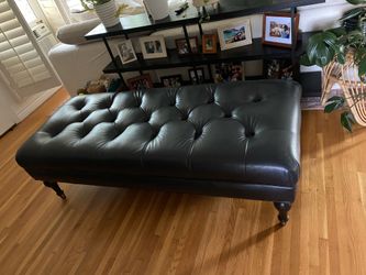 Genuine leather black ottoman
