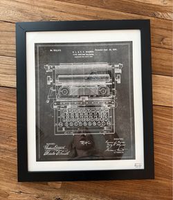 Vintage typewriter patent art print professionally framed and matted wall hanging