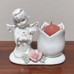 Vintage Porcelain Angel Figurine Candle Holder Christmas Decor