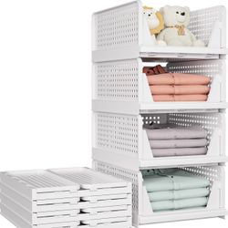 SNSLXH 5 Pack Stackable Closet Storage Basket, Multifunctional & Foldable Closet Organizer