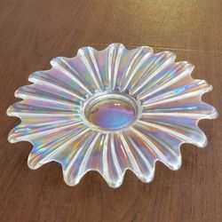 Vintage Federal Glass Celestial Platter 12" Iridescent Carnival Glass 
Starburst Plate .. Pre-owned, perfect shape, no chips or cracks. It is 
1" tall