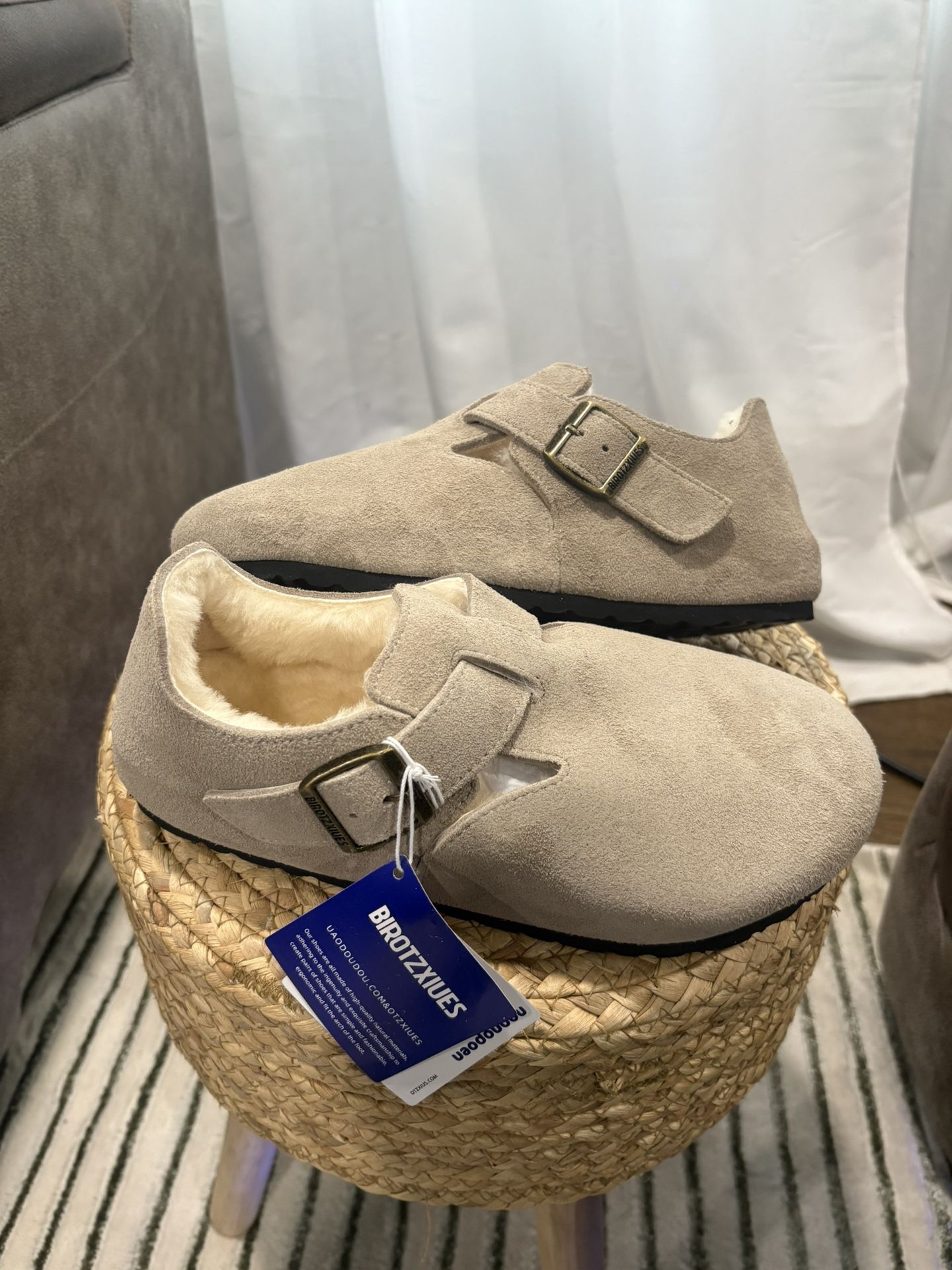 Birkenstock London sheepskin unisex sandals taupe brown 8.5W / 7M US, taupe grey